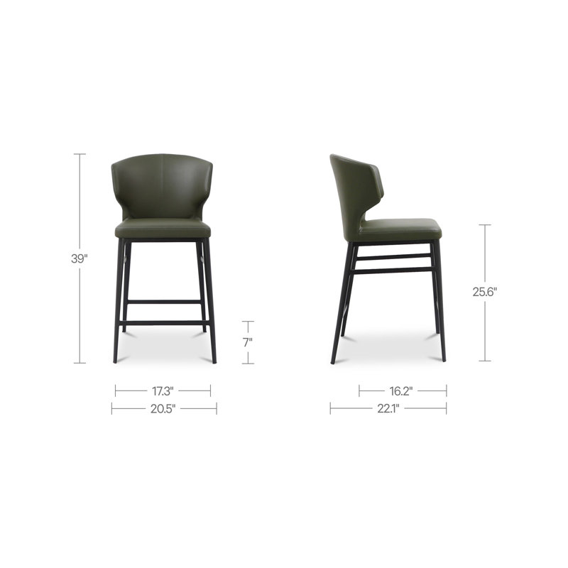 Delaney Upholstered Bar Stool with Metal Frame, Dark Green, Counter Stool (25.6" Seat Height)