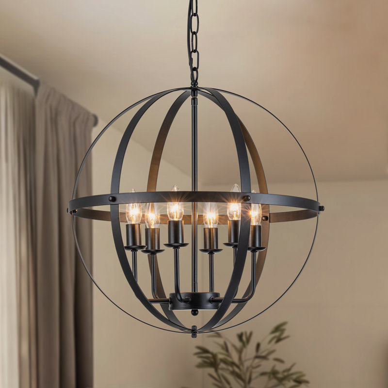 Lustre en forme de globe à 6 lumières de style l 20,47 po Isavela