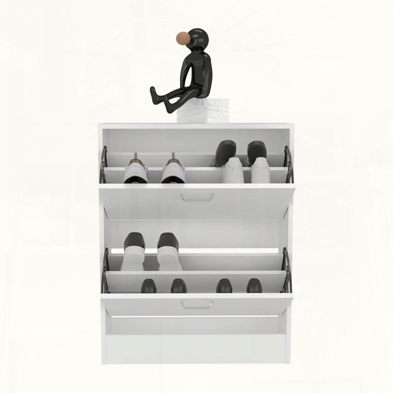 Inola Two-Door Shoe Rack Cabinet with Adjustable Shelves, White