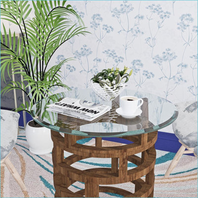 Plateau de table basse rond en verre trempé de 24 po, bord biseauté poli de 2/5 po d'épaisseur, facile à nettoyer