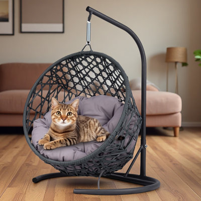 Lit à balançoire pour chat avec support et coussin, chaise à œuf pour chat avec apparence d'osier en rotin, lit à balançoire suspendu pour chats, petits chiens et petits animaux