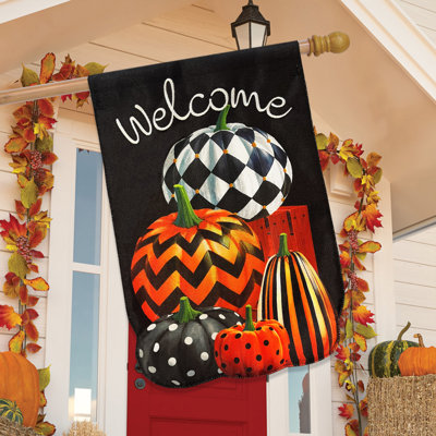 Patterned Pumpkin Stack Burlap House Flag