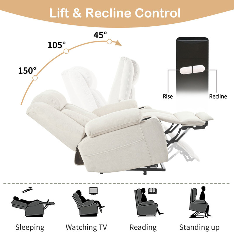 Upholstered Extra Wide Power Recliner With Pillow Arms, Light Gray