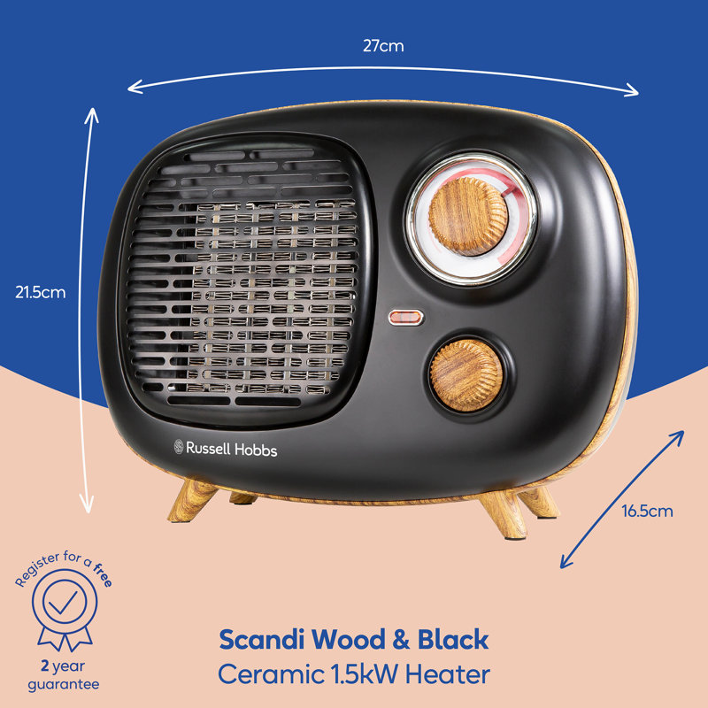 Retro Russell Hobbs 1500W Watt 5119 BTU BTU Electric Compact Space Heater with Adjustable Thermostat