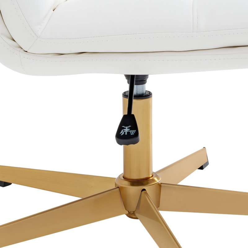 Commercial Wide Mid-Back Padded Upholstered Swivel Office Chair, Gold, White