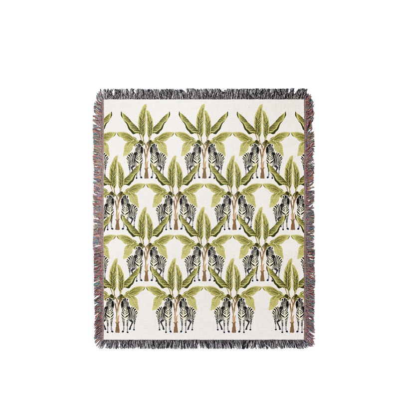 Jeté en mélange de coton Xavier Zebra, Noir / chartreuse / blanc cassé, L 60 po x l 50 po