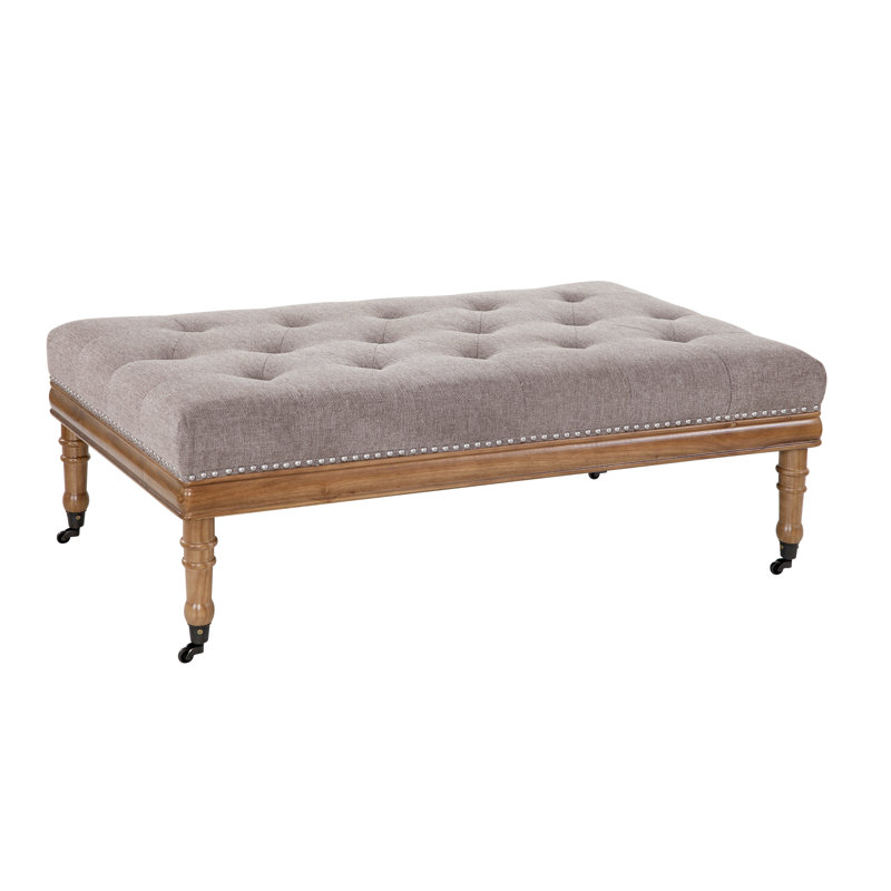 Barquero Woodland Upholstered Diamond Tufted Ottoman with Nail Trim and Casters, Dream Warmwood Brown