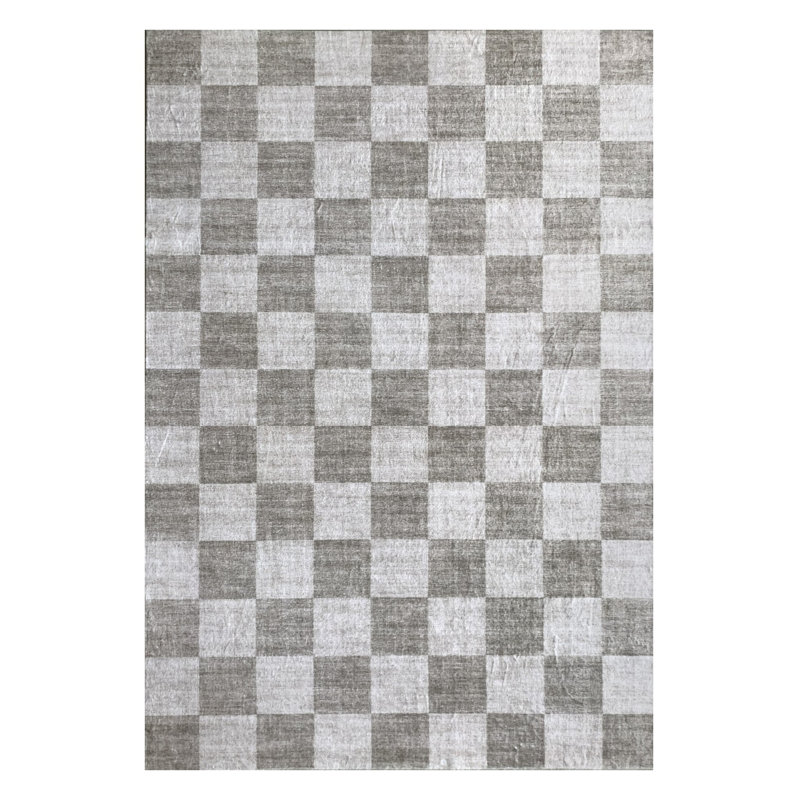 4' X 6' Beige and Brown Checkered Area Rug
