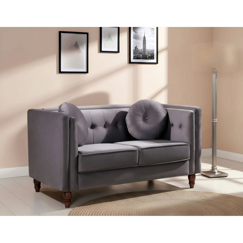 Canapé 2 places Chesterfield, Velours gris velours