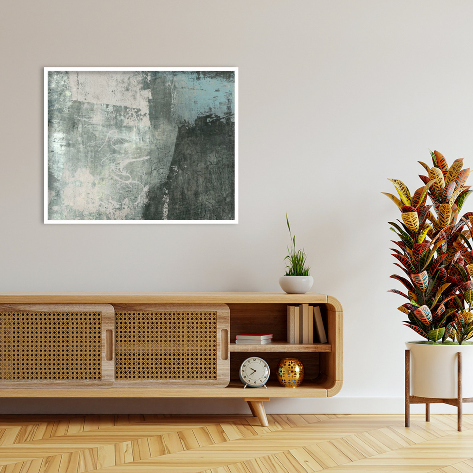 Fresno "Black and Grey and Blue I" Print, 33" H x 41" W, White