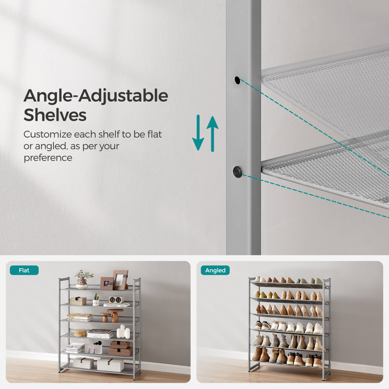 Abbi 48-60 Pair Stackable Shoe Rack,  with Adjustable Flat or Angled Shelves, Gray