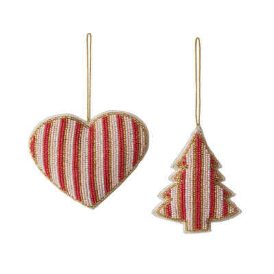 Handmade Cotton Beaded Striped Heart/Tree Ornament