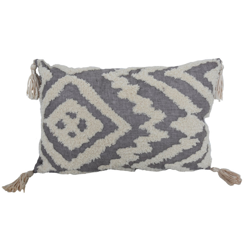  Cording Embroidery Rectangular Cotton Pillow Cover, Gray