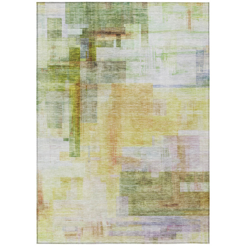 HomeRoots 3' X 5' Green Abstract Washable Indoor Outdoor Area Rug