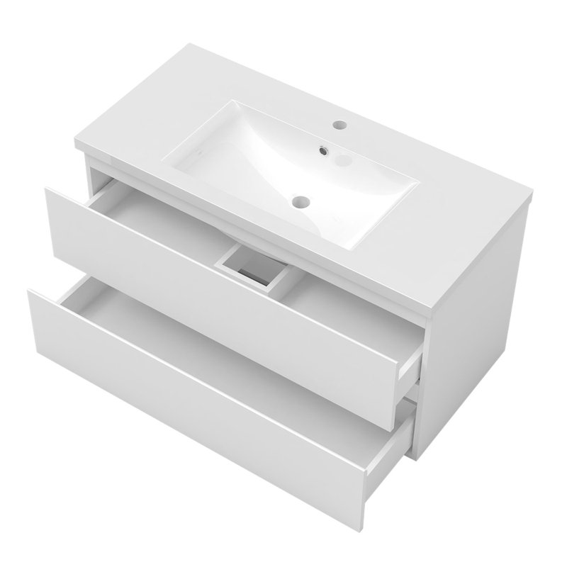 Nodira 990 mm Wall Mounted Combined Vanity Unit with Drop In Resin Basin, White