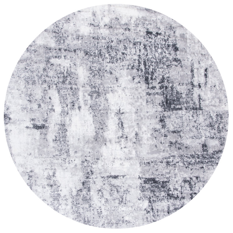 Tapis abstrait gris / ivoire Minyard, Rond 6 pi 7 po