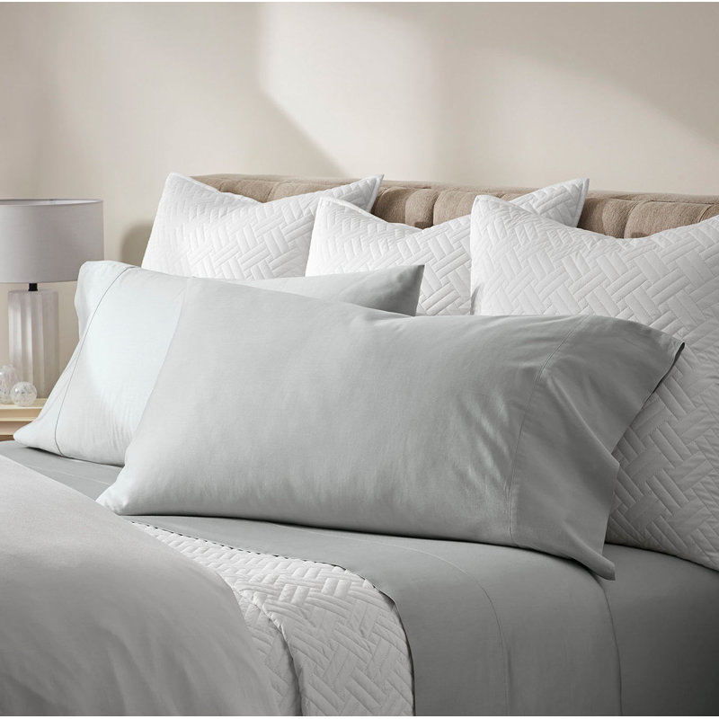 Percale Hemmed Sheet Set, California King Sheet Set with 2 King Pillowcases, Shore