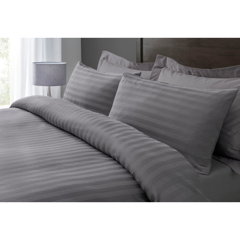Jekhi Polyester Striped Duvet Cover Set with Pillowcases, Double - 2 Standard Pillowcases, Grey