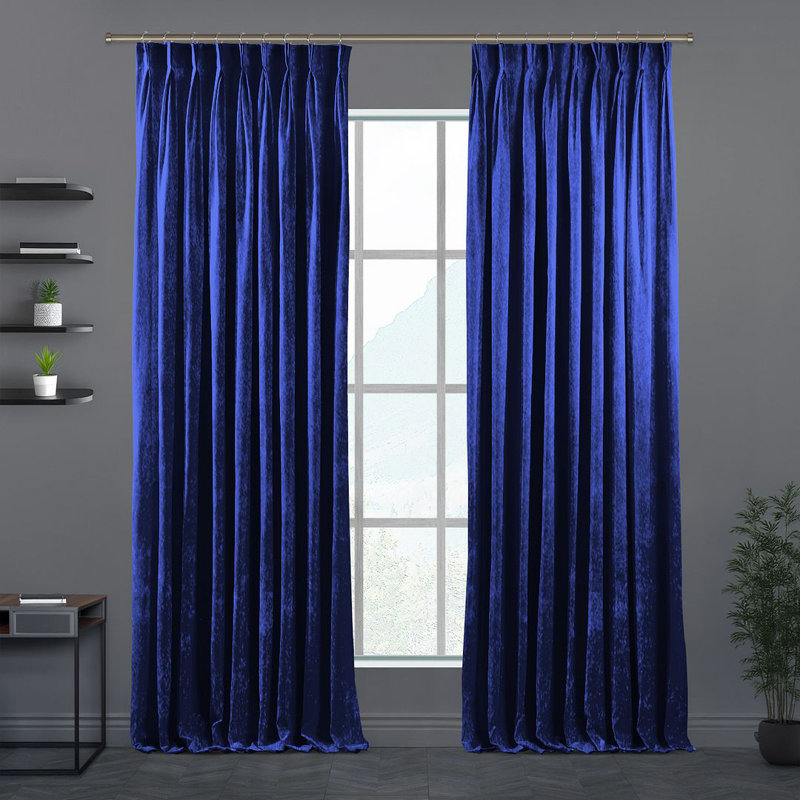 Velvet Semi-shee Single Curtain Panel, 190cm Width x 175cm Drop, Blue