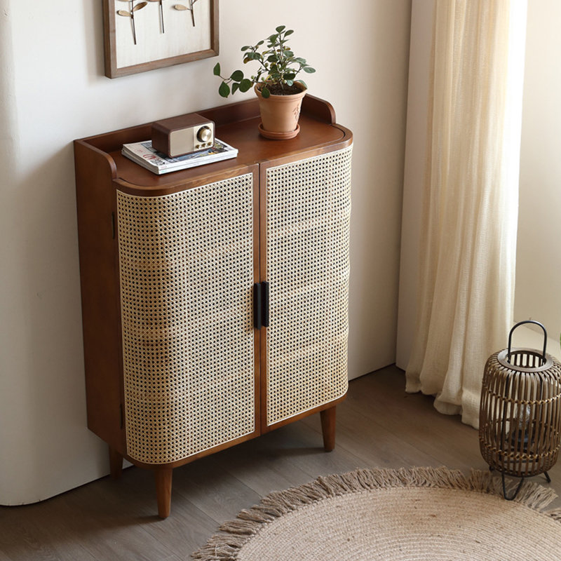 Scandinavian-style rattan storage shoe cabinet