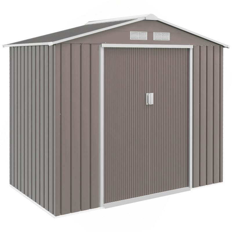 Garden Storage Shed Outdoor Storage Shed Metal Garden Tool Storage Shed with Sloped Roof, Gray, 72.8" H x 83.8" W x 51.3" D
