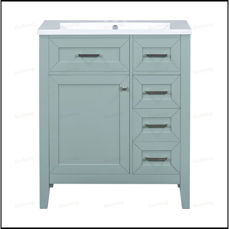 Meuble-lavabo en bois 30 po avec lavabo et tiroirs, Vert clair