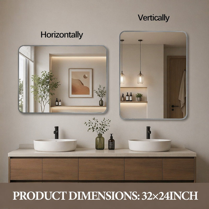 Miroir mural pour salle de bain, 24 po x 32 po, Argent