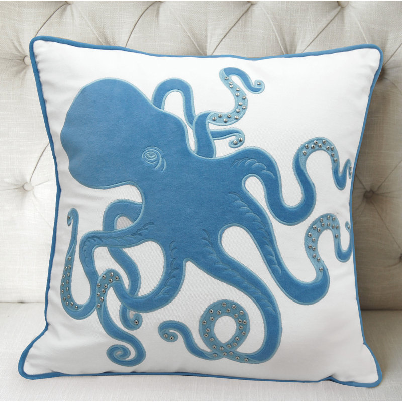 Embroidered Outdoor Throw Pillow, Blue