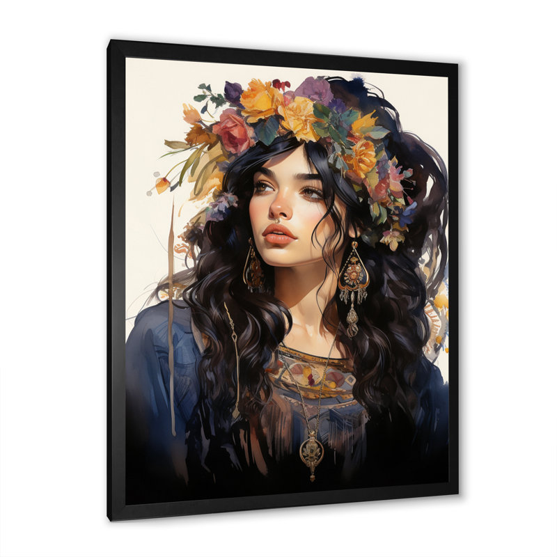 «Kryton Boho Latina», femme sur toile, H 20 po x l 12 po x P 1 po, Cadre photo noir