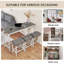 Ensemble de table de bar 4 pièces avec prise de courant, ensemble de table de bar avec chaises, table de bar avec tabourets, table de canapé avec 3 tabourets rembourrés, pour le salon, la salle à manger, blanc et gris