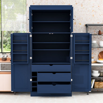 Kitchen Pantry Cabinet - Drawers, Wine Racks, and Adjustable Shelves