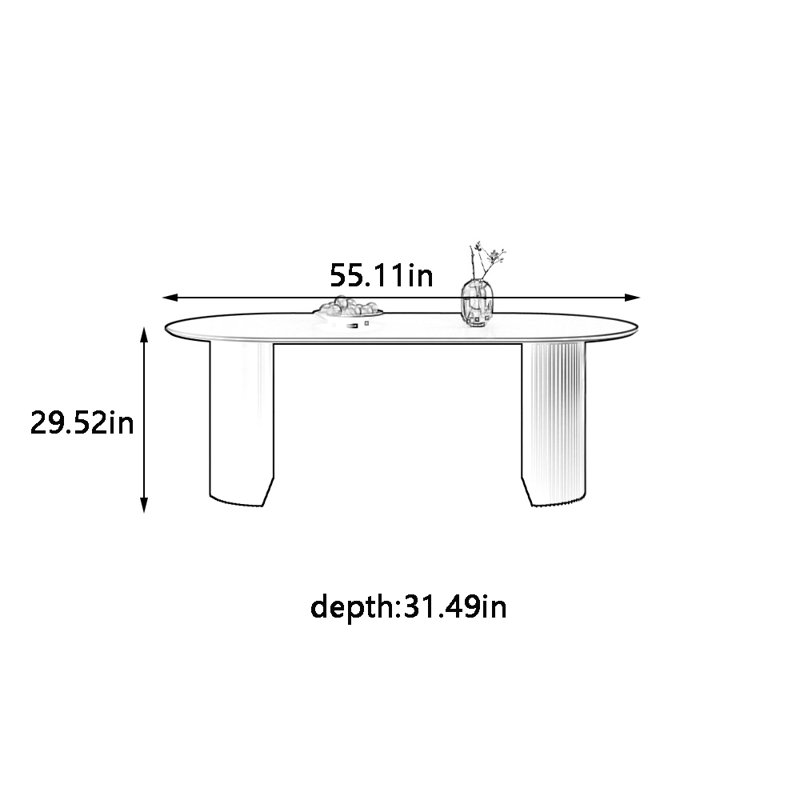 Table de salle à manger ovale de couleur unie de style luxueux, H 29,52 po x L 55,11 po x l 31,49 po