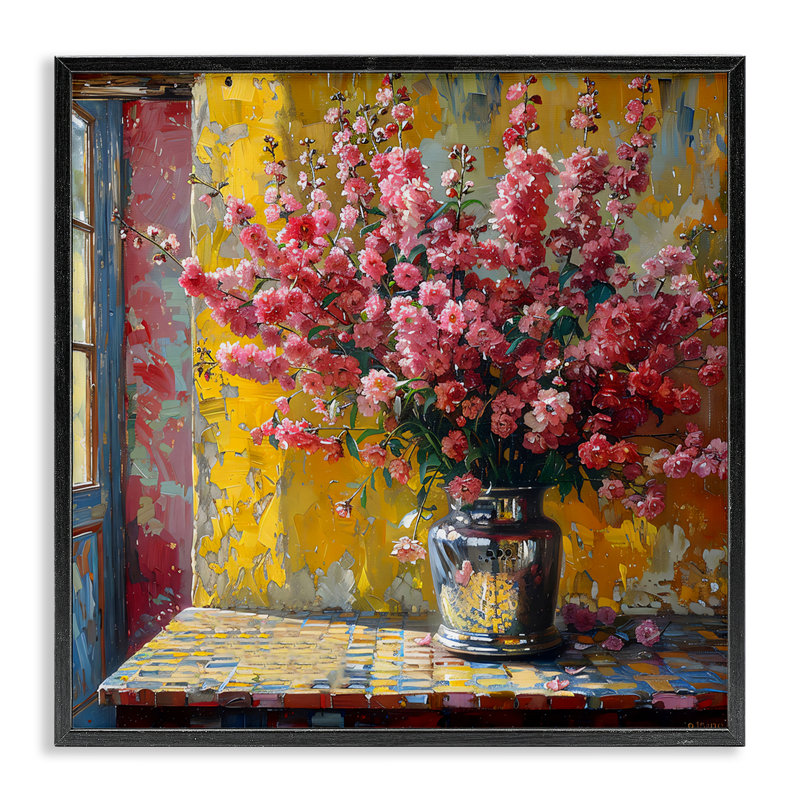 Estampe numérique pleine fleur rose, design par Creative Studio, Giclée encadrée noir minuit, H 12 po x l 12 po