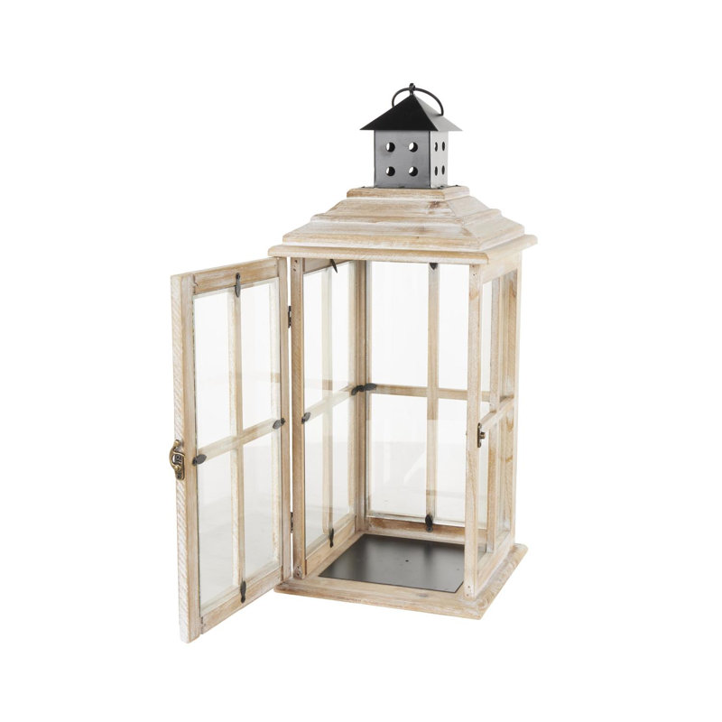 Lanterne de table en bois Kalie, Brun, H 22,05 po x l 9,45 po x P 9,45 po