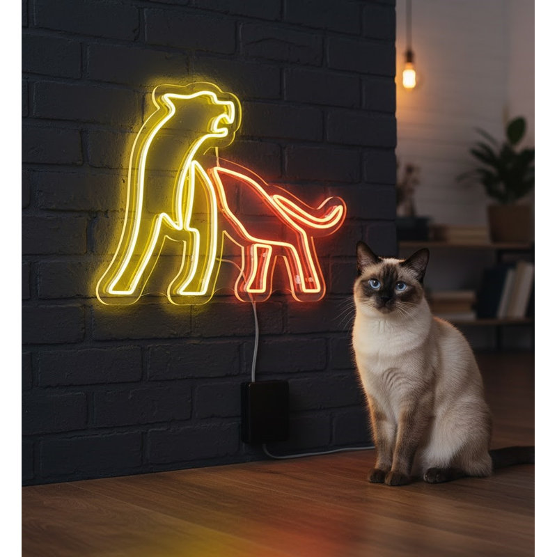  | Enseigne néon lion et lionne | Fabriqué de manière experte avec des tubes néon incassables durables qui émettent une lueur brillante et uniforme pendant plus de 50 000 heures sans scintillement ni gradation | 24 x 30.jp | Jaune et orange