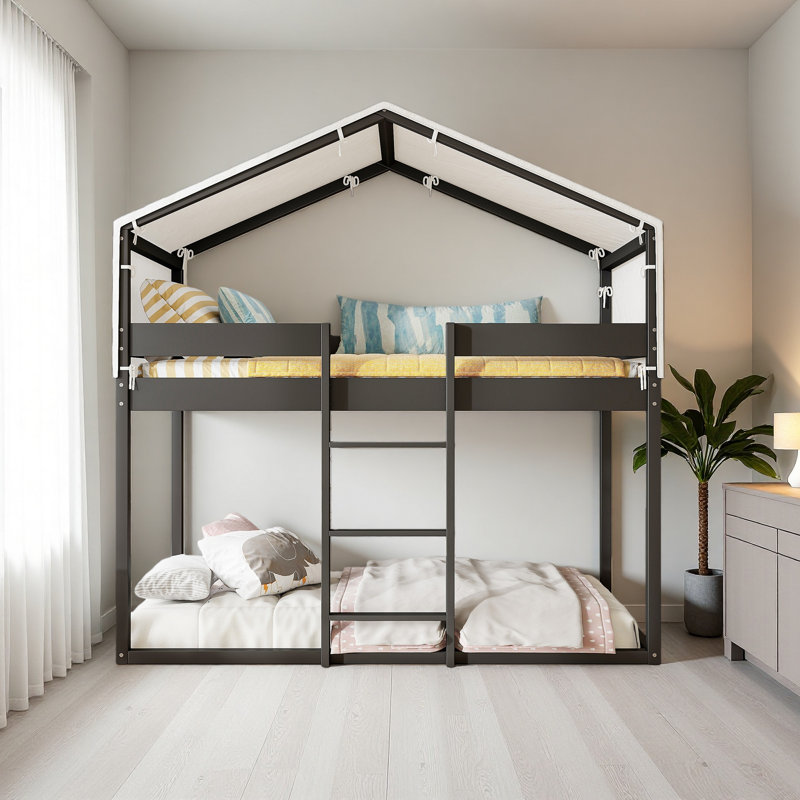 Lit simple superposé en bois avec tente, Espresso