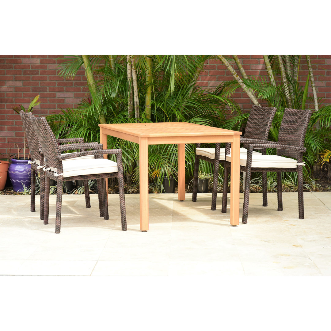 Anautica 5 Piece Teak Finish Outdoor Furniture Dining Set with Cushions Lark Manor™