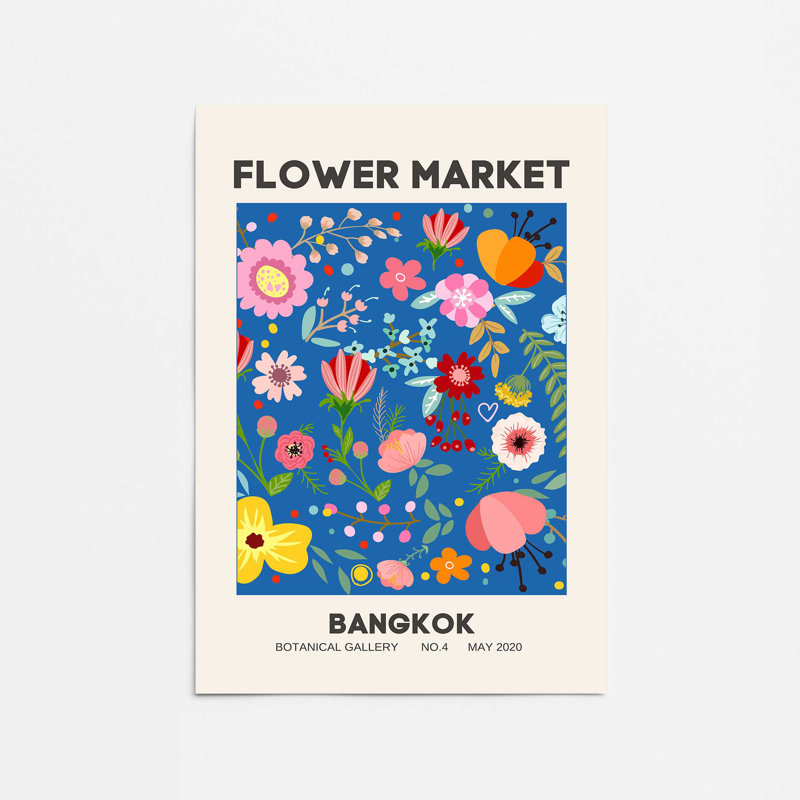 Affiche du marché aux fleurs de bangkok, impression roulée, H 14 po x l 11 po
