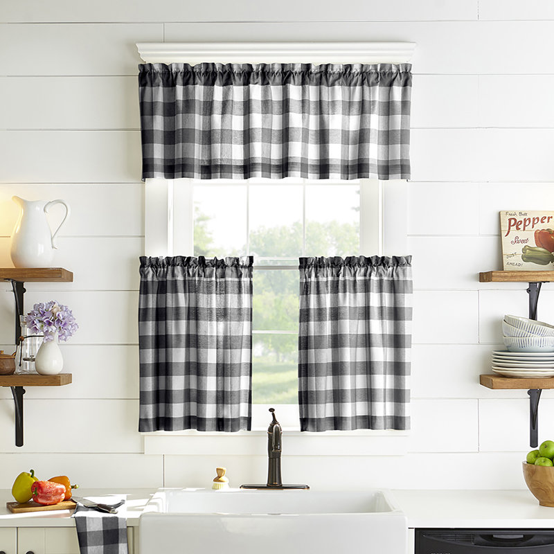 Skookum Cotton Striped Tailored Cafe Curtain, Black/White, 30" W x 36" L
