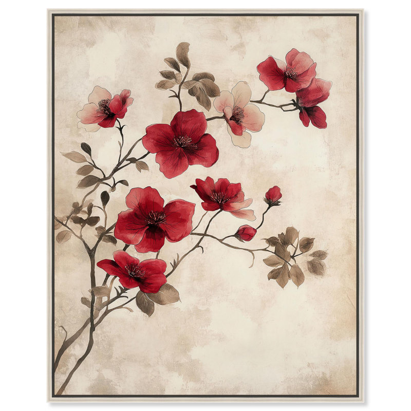 Art floral délicat sur toile Cherry Bloom, H 21 po x l 17 po, Cadre argenté