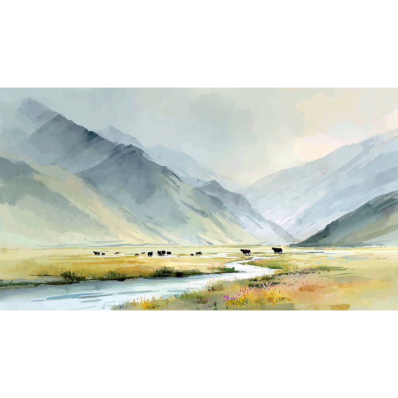 «Misty Range Watercolor», art mural sur toile tendue, H 20 po x l 40 po