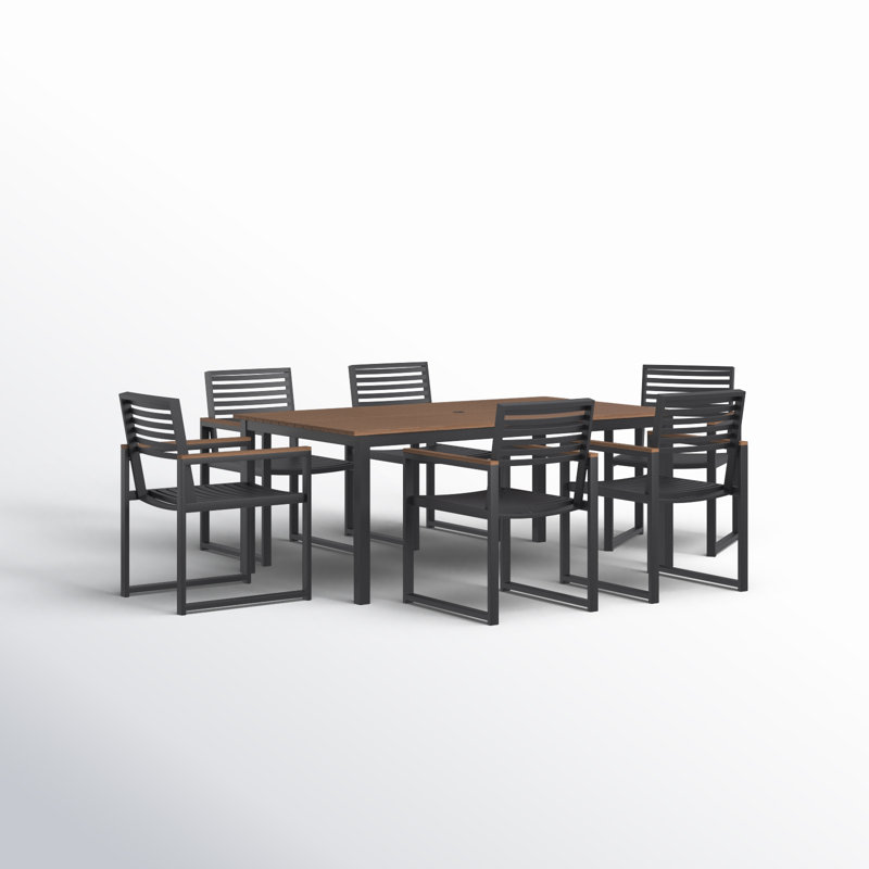 Townsend 6 - Person Patio Dining Set with Rectangular Table, Brown/Dark Gray