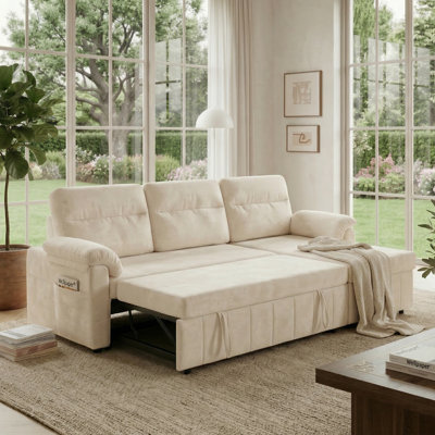 Modern 84''  Convertible Sectional Sofa Bed with Hidden Storage and USB