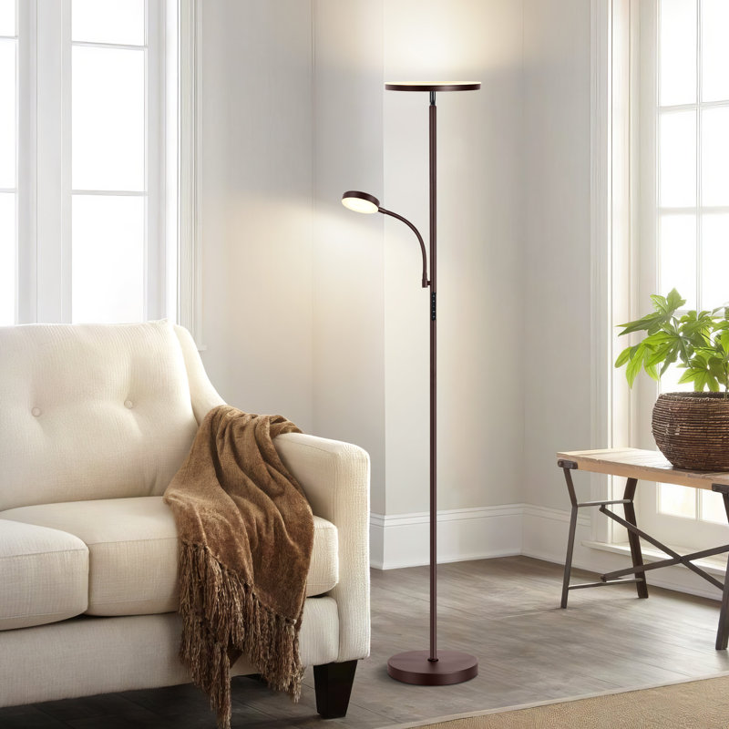 Jernell 70" LED Dimmable Torchiere & Reading Floor Lamp with Remote Control, Bronze