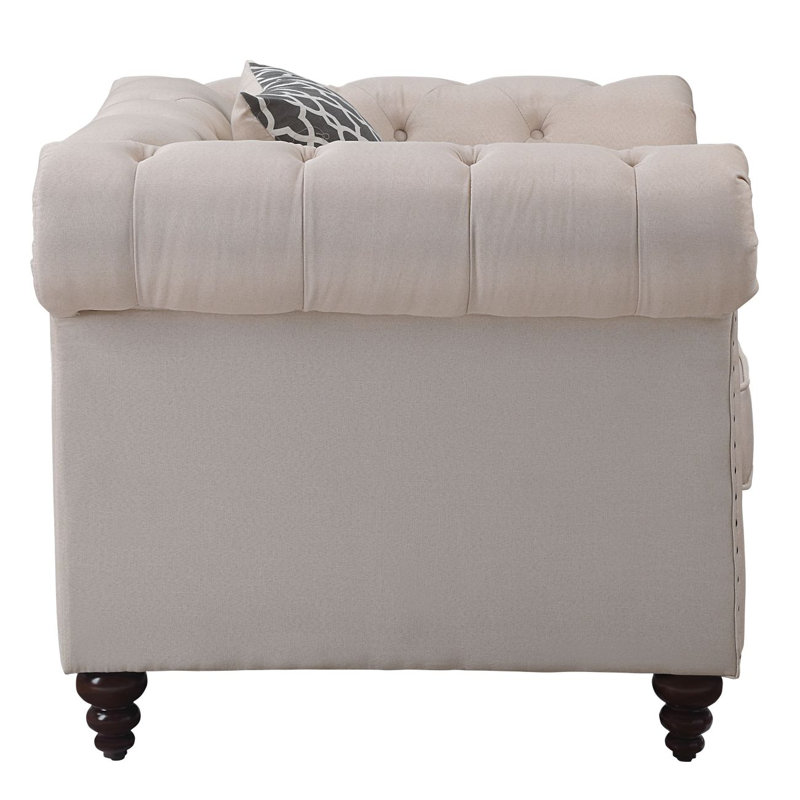 Aurelia Beige Linen Accent Chair with Wooden Legs