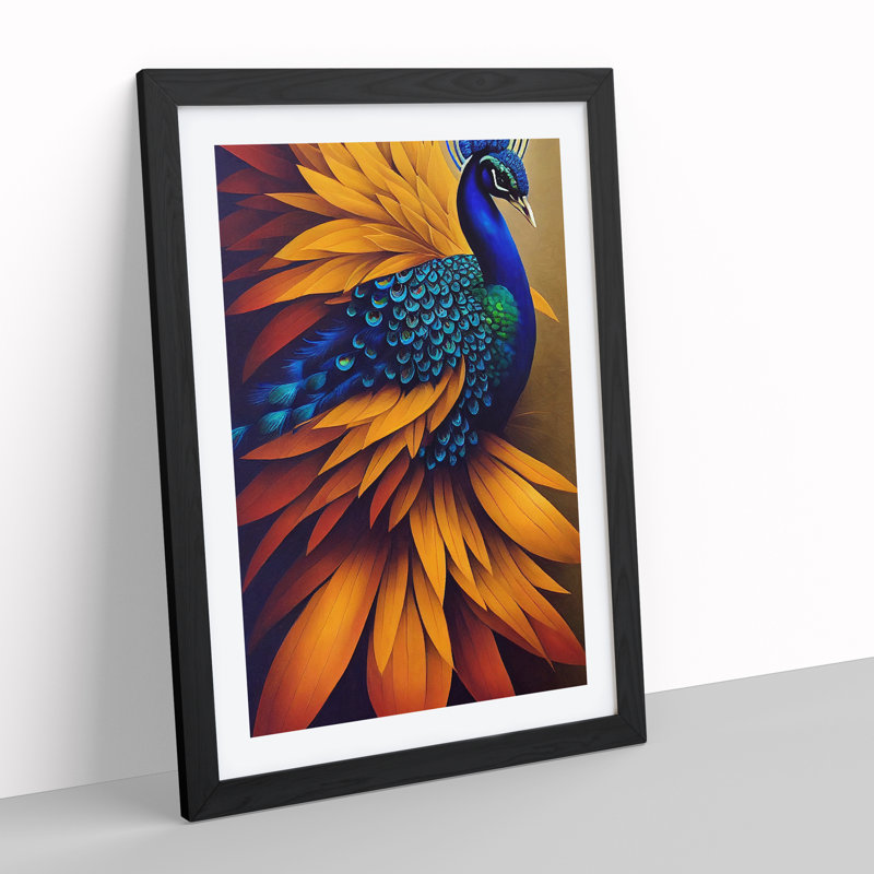 Contemporary Peacock - Single Picture Frame Painting, Black, 34cm H x 25cm W x 2cm D