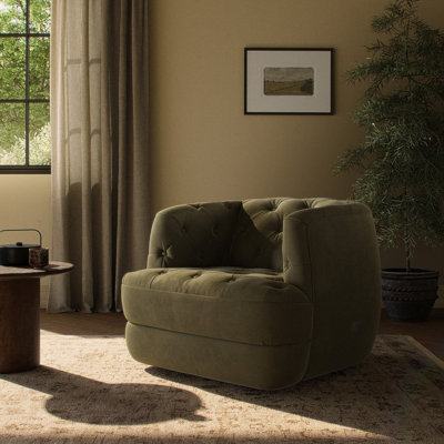Fauteuil demi-tonneau pivotant en cuir véritable 37,5 po Jamaris