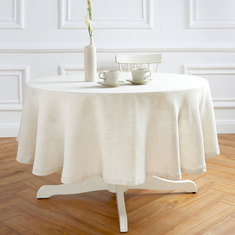 Light Flax 60" Round Linen Tablecloth with Hemstitch Border