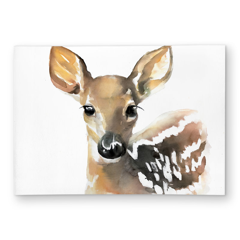 East Urban Home Watercolor Fawn Face Rug | Brown Wildlife Outdoor Decor ...