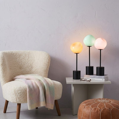 18" Artistic Glass Table Lamp with Hand-Blown Globe Shade, Soft Glam, Modern Accent Lighting for Bedroom, Living Room & Apartment Decor